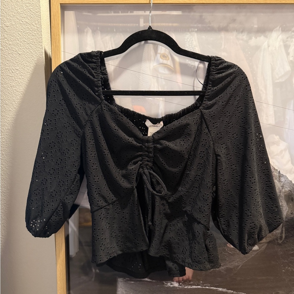 Elegant Black Eyelet Women's Top